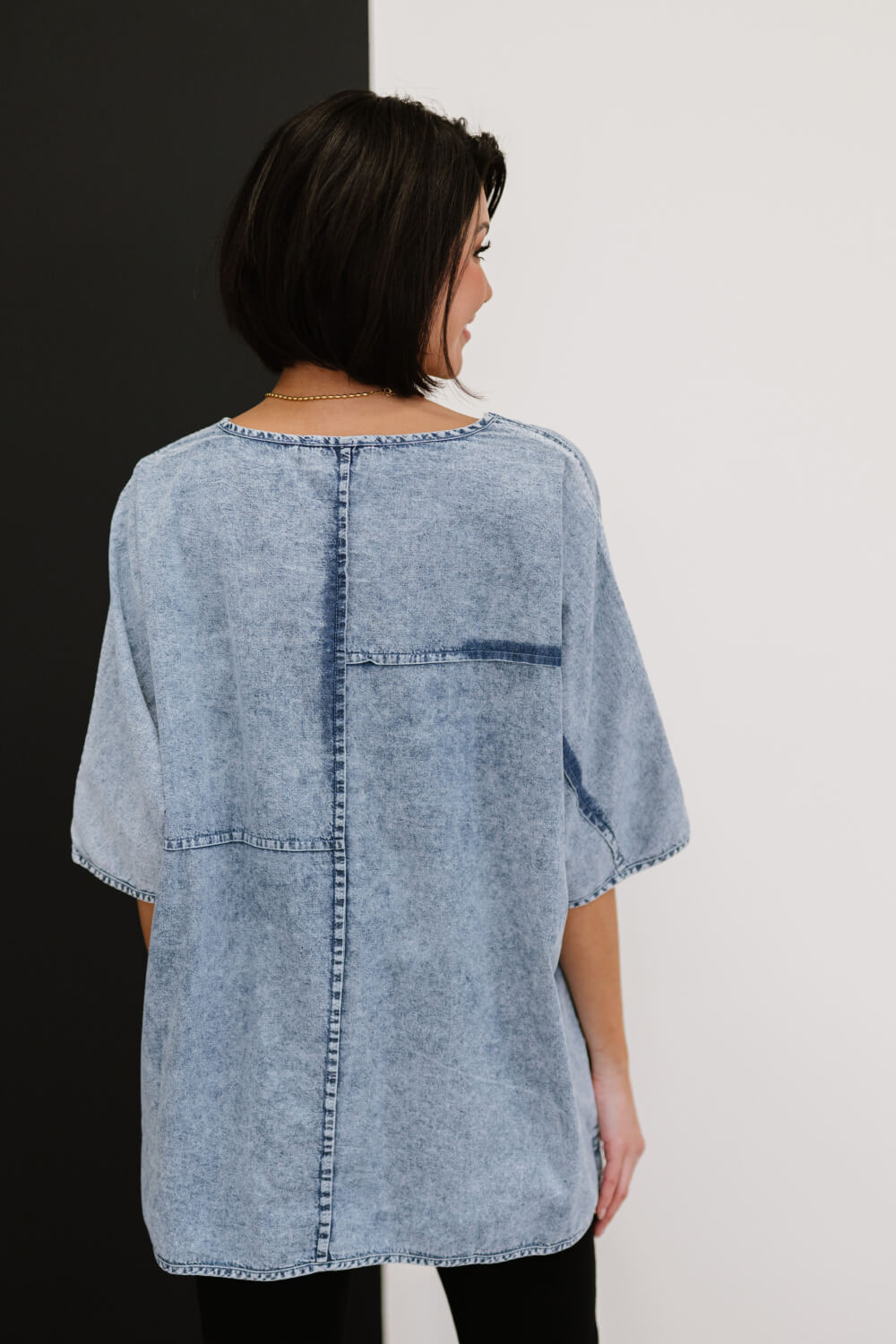 Zenana Out of the Blue Full Size Run Chambray High-Low Top