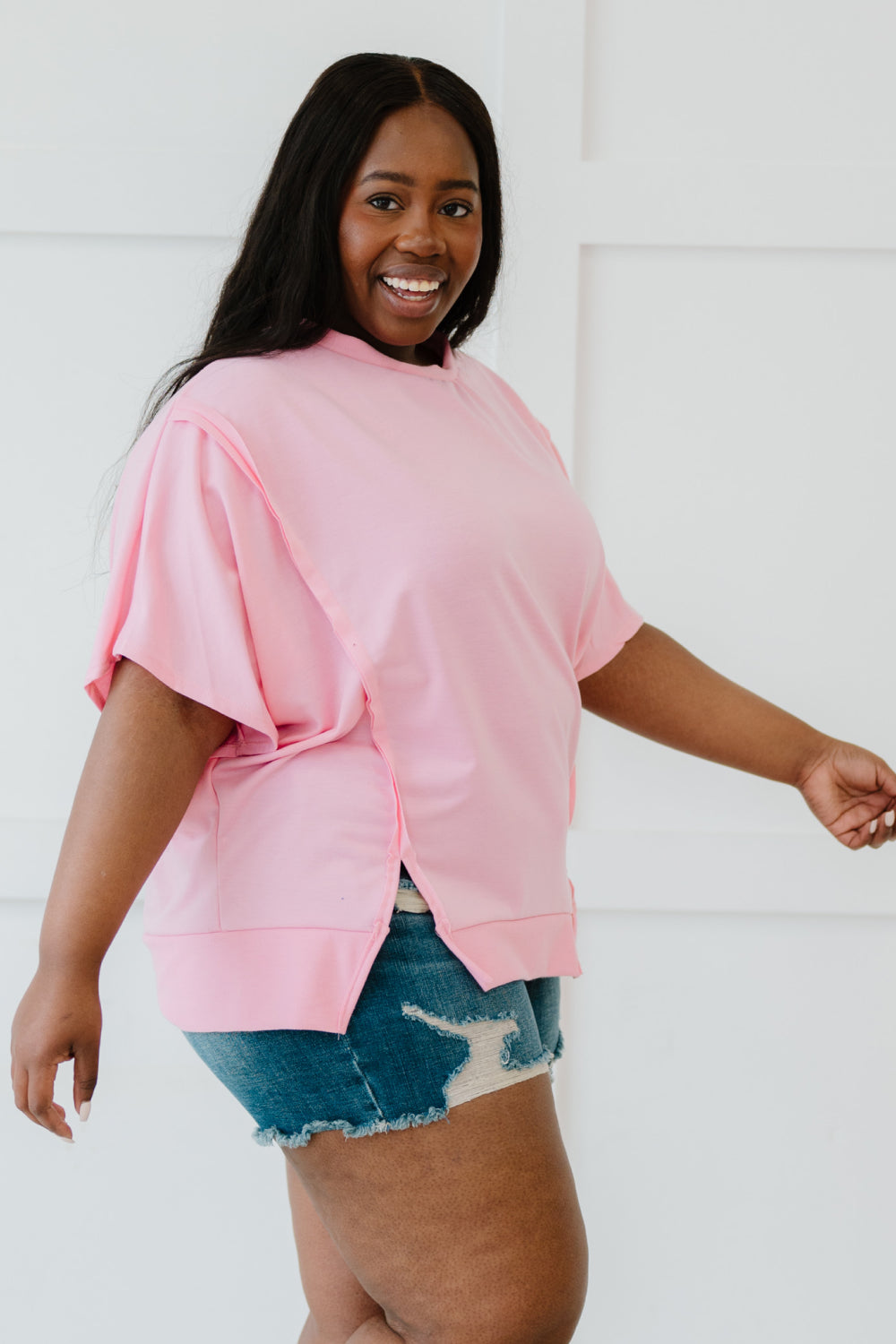 Sew In Love Sippin' Lemonade Full Size Run French Terry Top in Pink