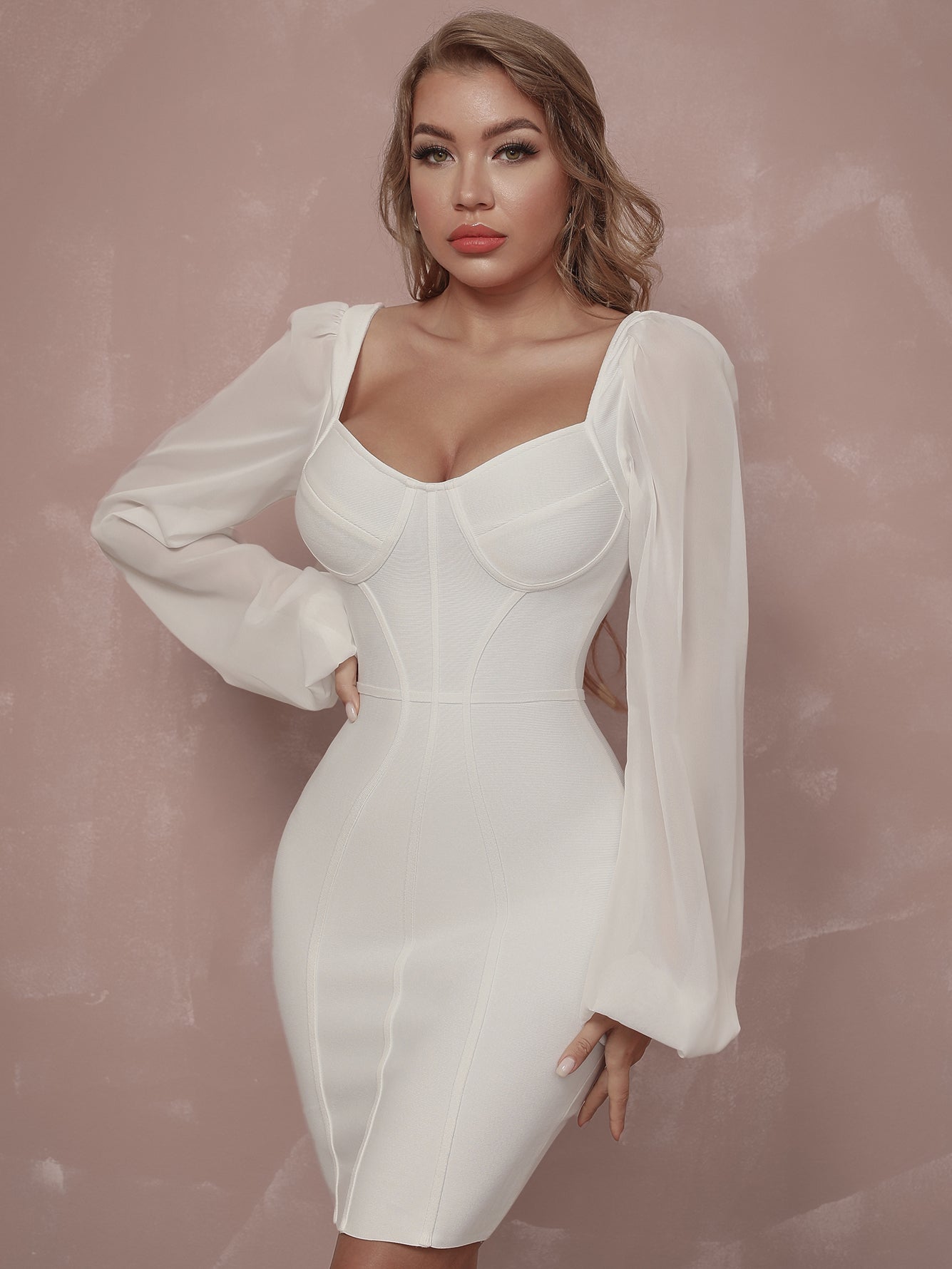 Mesh Bubble Sleeve Bandage Dress