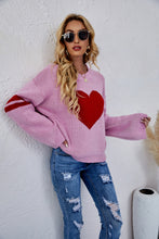 Load image into Gallery viewer, Heart Graphic Long Sleeve Ribbed Trim Sweater
