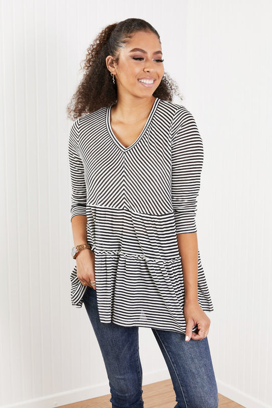 Doe & Rae Full of Love Full Size Striped Tiered Top