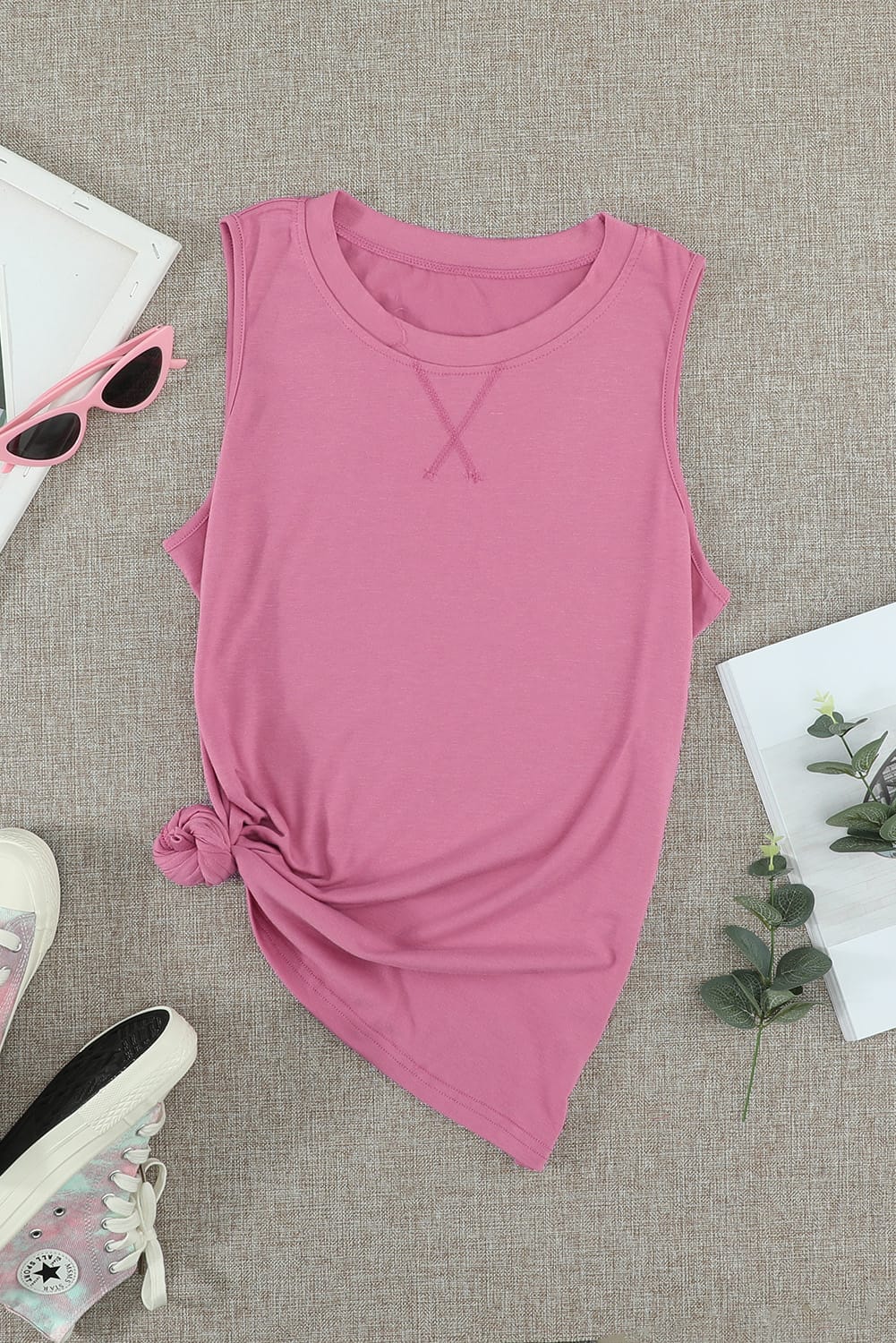 Crewneck Curved Hem Tank Top