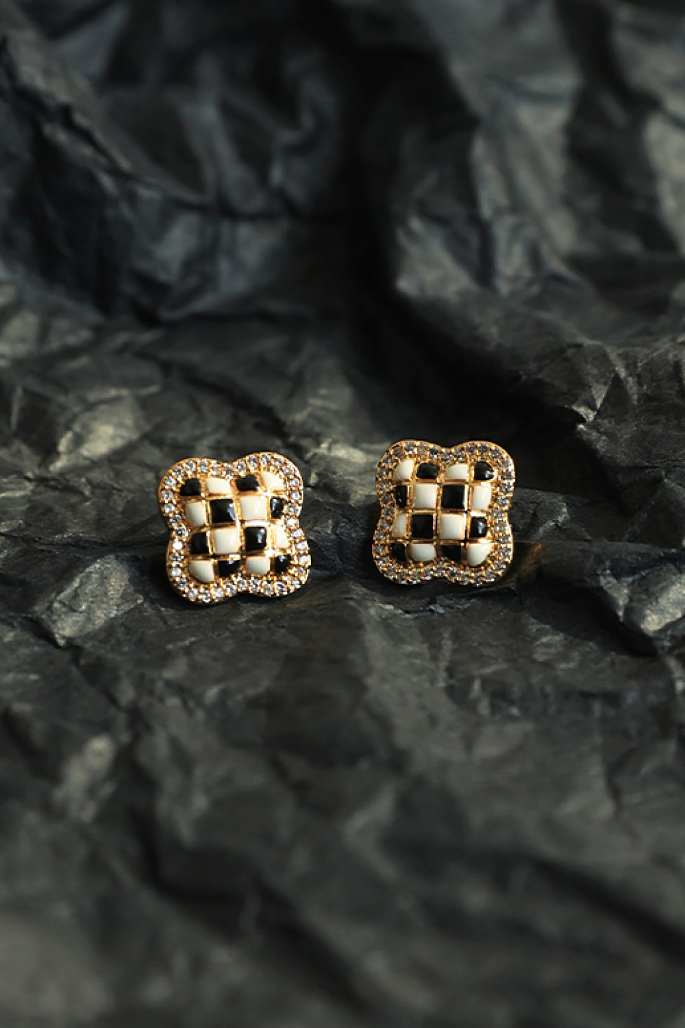 Checkered Decorative Rhinestone Stud Earrings