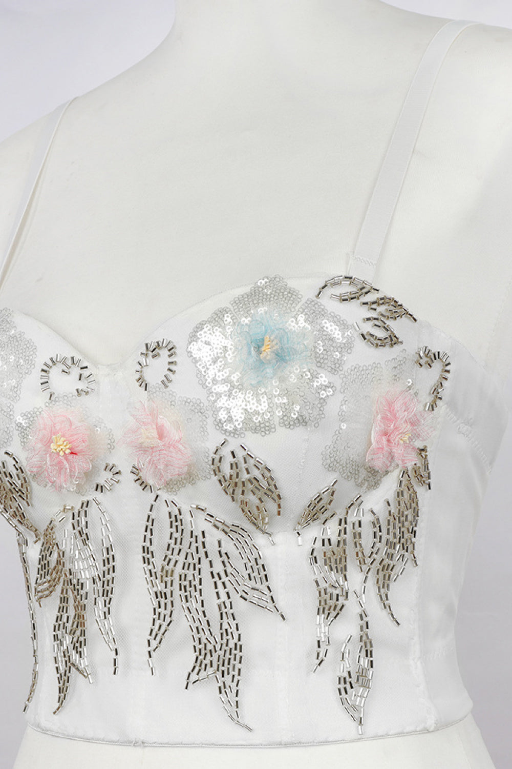 Flower Embellishment Sequined Bustier