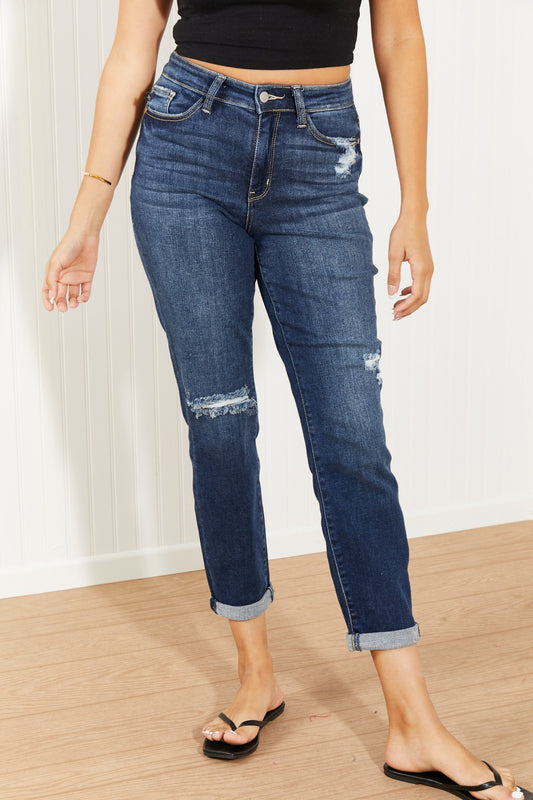 Judy Blue Avery Full Size High-Rise Cuffed Boyfriend Jeans