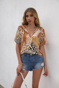 Mixed Animal Print V-Neck Tee