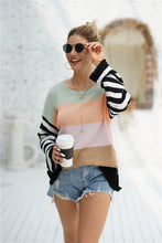 Load image into Gallery viewer, Striped Ribbed Trim Bell Sleeve Sweater
