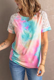 Tie-Dye Spliced Lace Raglan Sleeve Tee