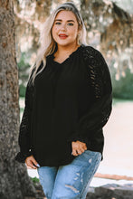 Load image into Gallery viewer, Plus Size Mesh Sleeve Tie-Neck Blouse
