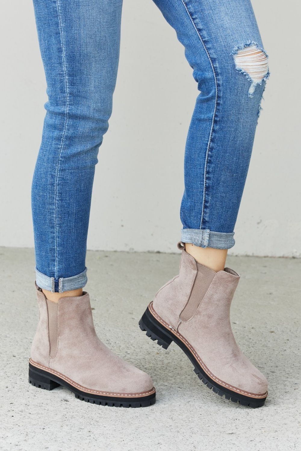 Weeboo Elastic Panel Faux Leather Booties