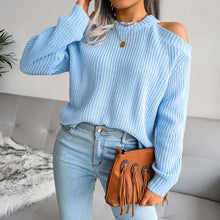 Load image into Gallery viewer, Rib-Knit Cold Shoulder Long Sleeve Sweater
