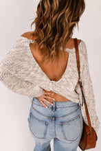 Load image into Gallery viewer, Heathered Chunky Knit Twisted Open Back Sweater
