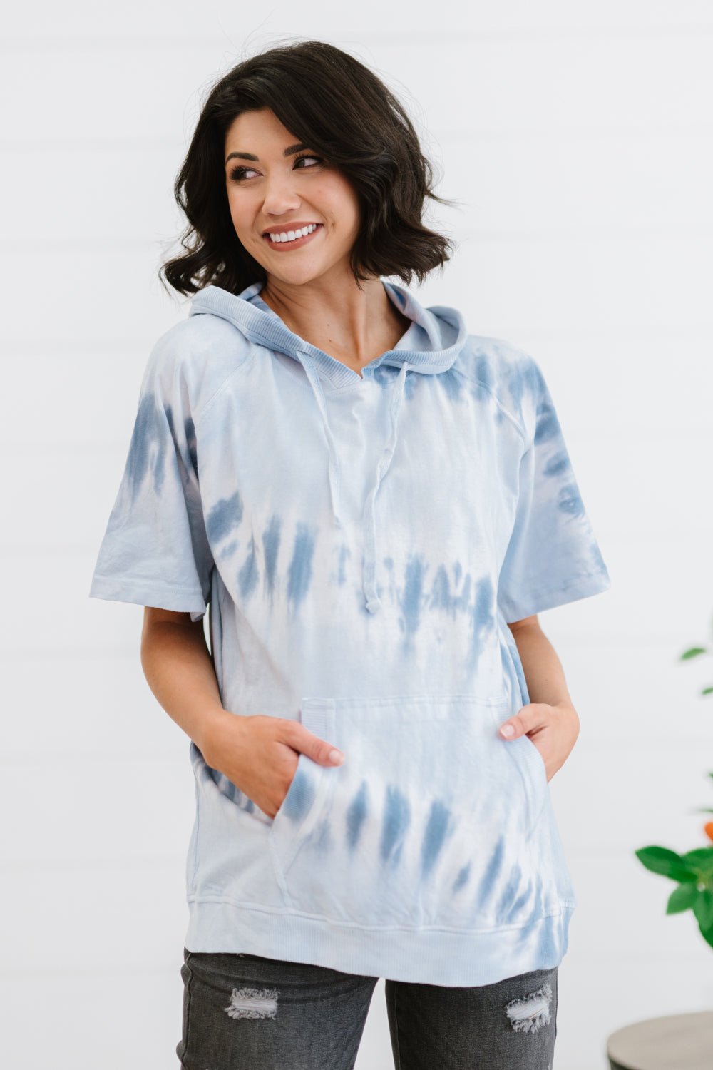 Sew In Love Watching Clouds Full Size Run Tie-Dye Short-Sleeved Hoodie