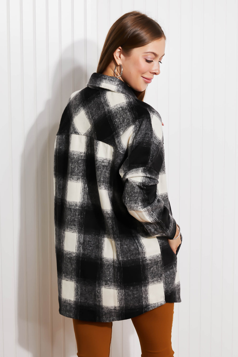 Zenana Autumn Evening Full Size Plaid Longline Shacket