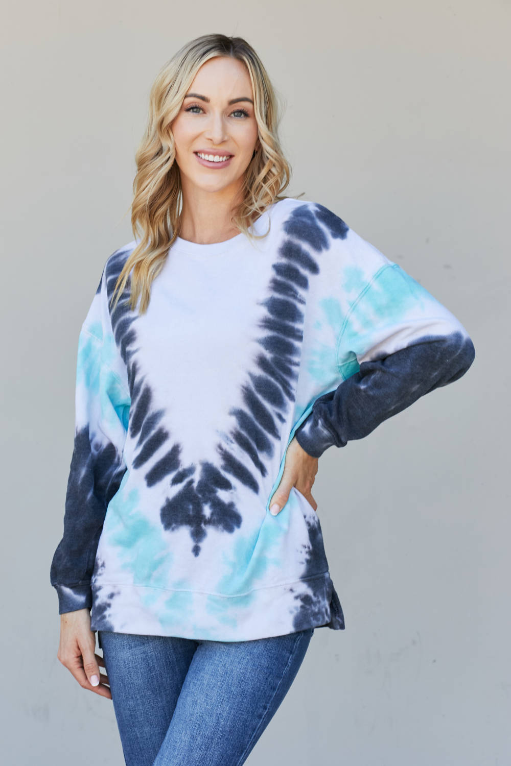 Sew In Love Full Size Tie-Dye Side Slit Sweatshirt