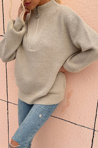 Quarter Zip Rib-Knit Sweater