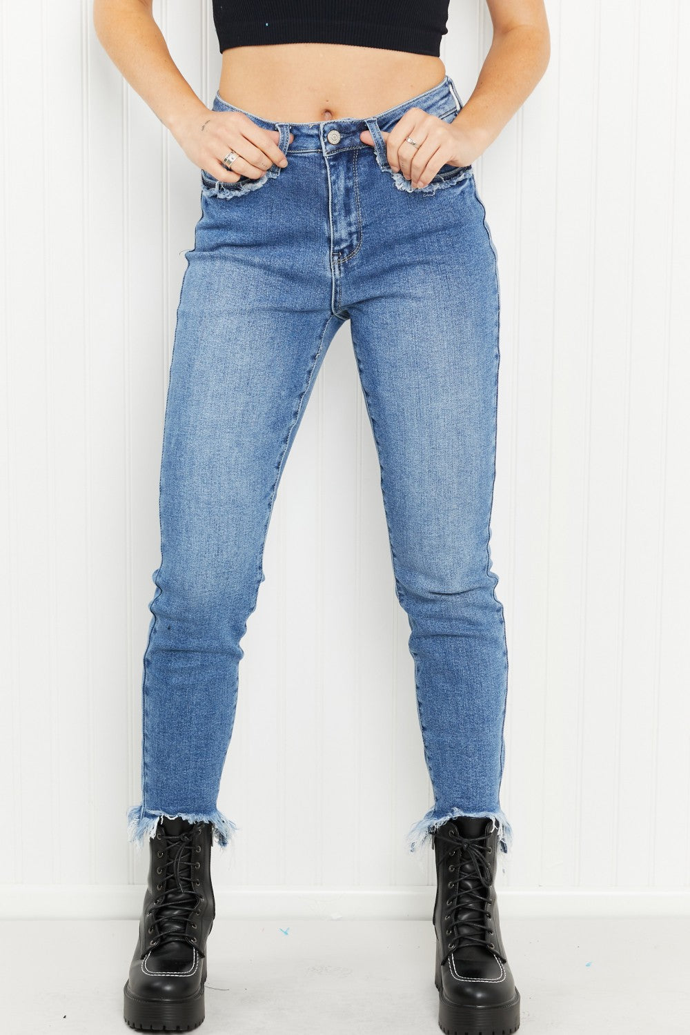 Judy Blue Charlie Full Size Fringe Pocket Slim Jeans