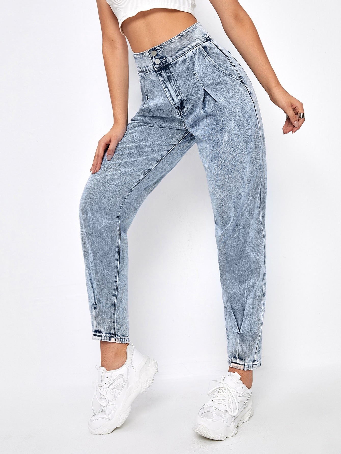 Acid Wash Gathered Detail Jeans