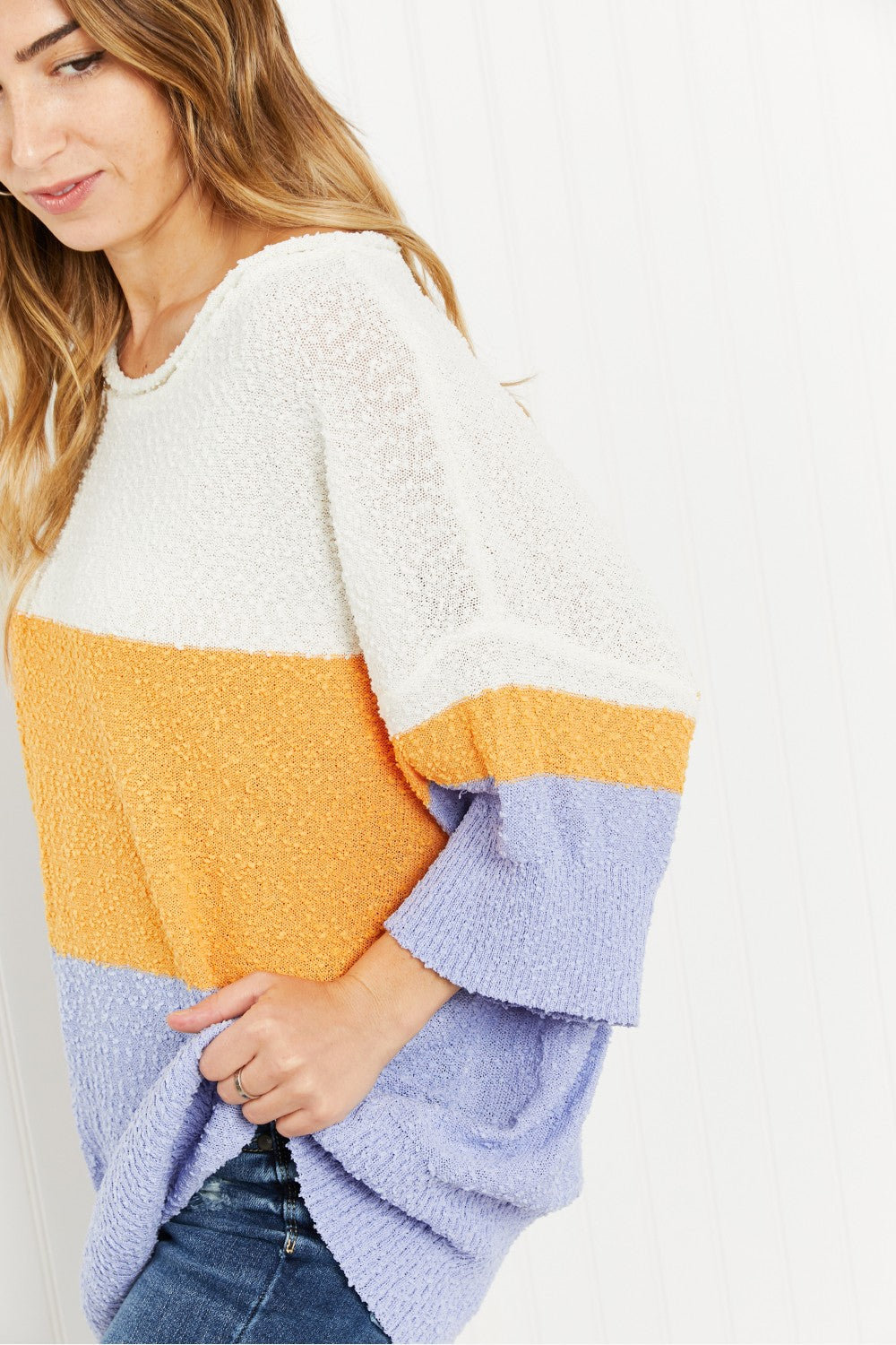 Davi & Dani Love It Full Size Color Block Sweater