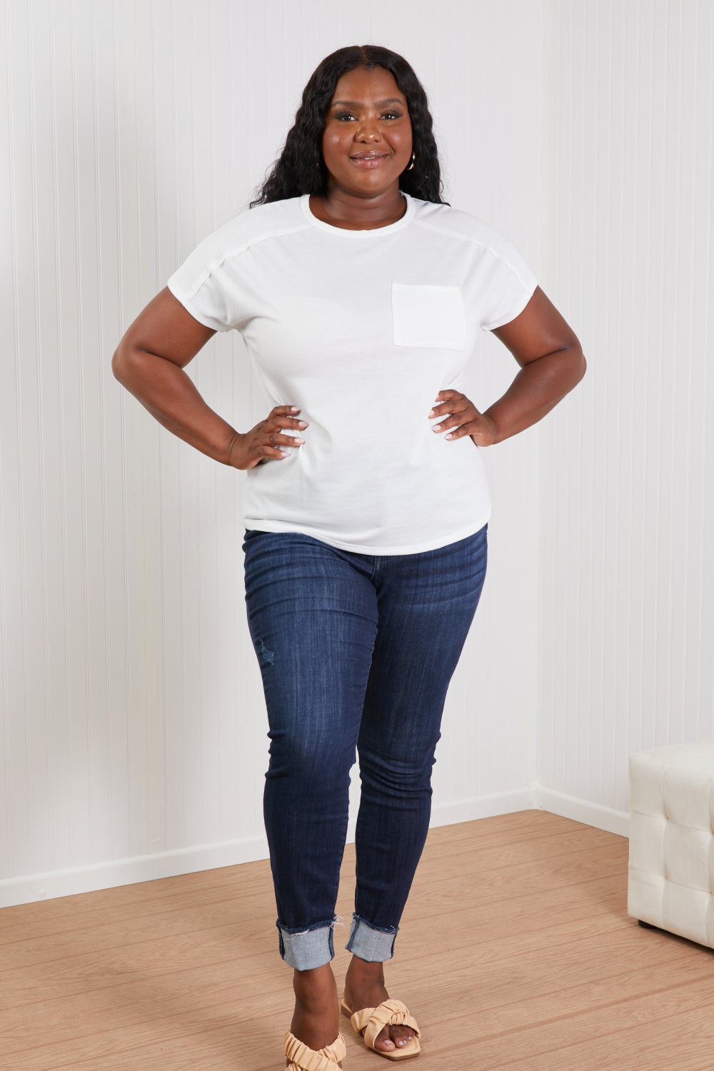 Sew In Love Stay and Chat Love Full Size Pocket Tee in Ivory