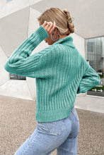 Load image into Gallery viewer, Mixed Knit Quarter Zip Dropped Shoulder Sweater
