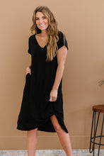 Load image into Gallery viewer, P &amp; Rose Plot Twist Full Size T-Shirt Dress with Pockets in Black
