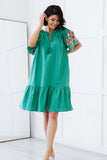 Davi & Dani Flowers for You Full Size Embroidered Dress in Green