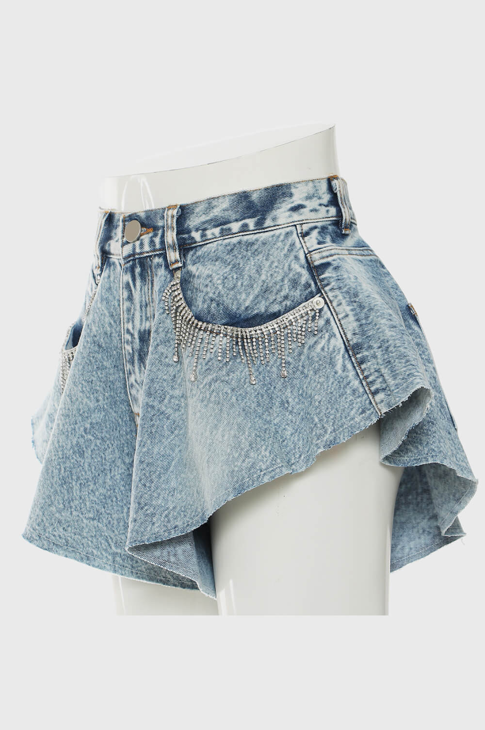 Rhinestone Fringe Detail Denim Shorts