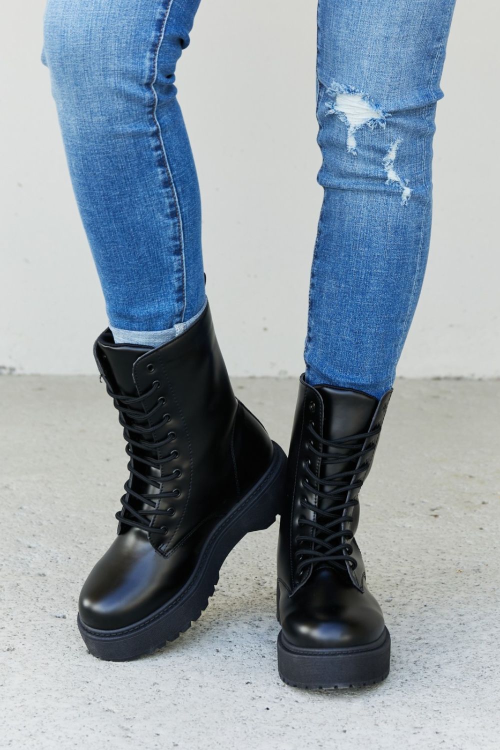 Weeboo Big Steps Platform Combat Boots in Black