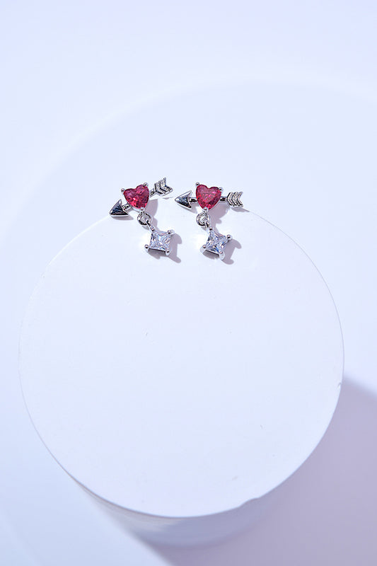 Red Heart Cubic Zirconia Crystal Drop Earrings