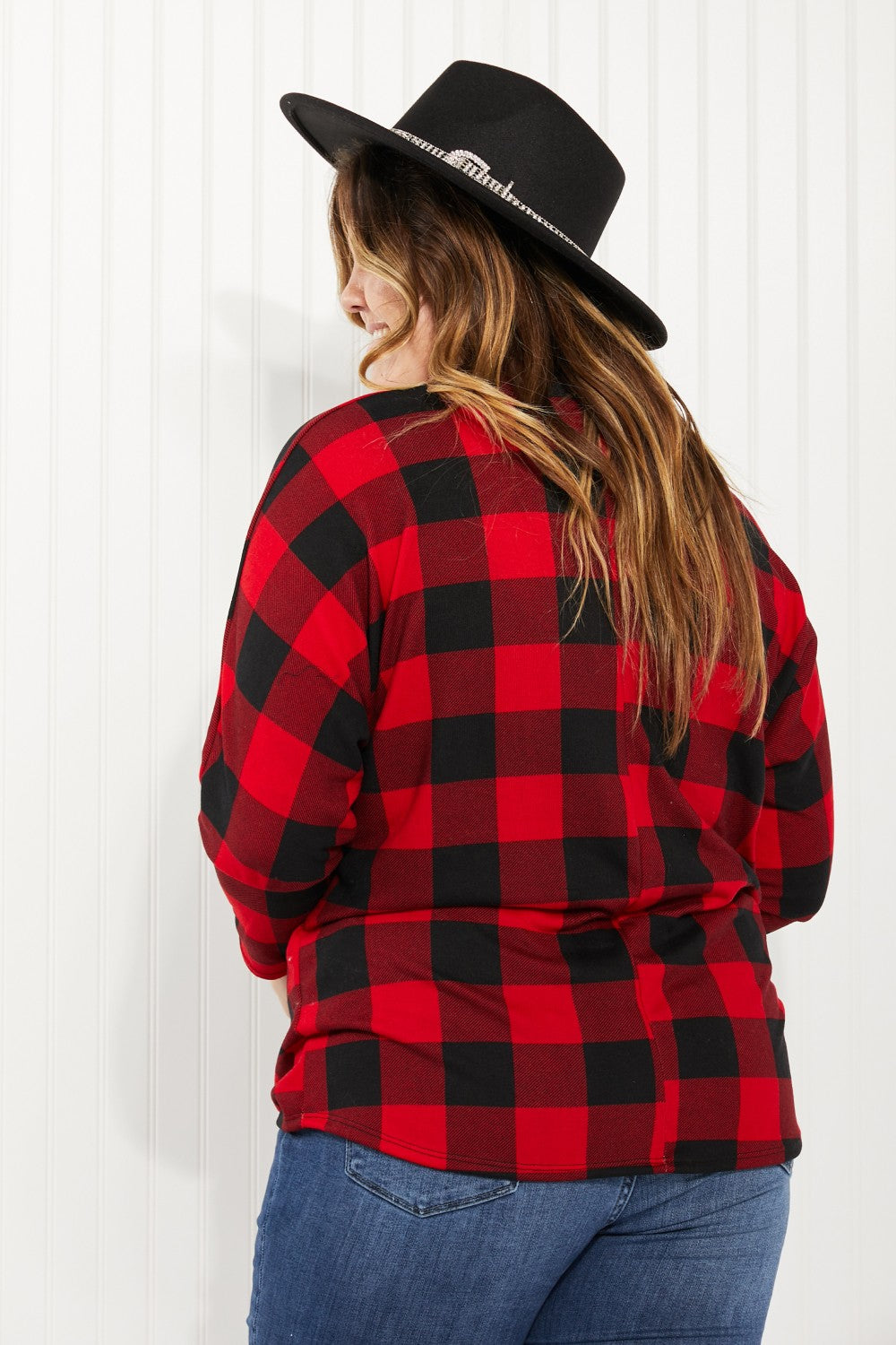 Acting Pro Washington Woodlands Full Size Plaid Juliet Sleeve Top