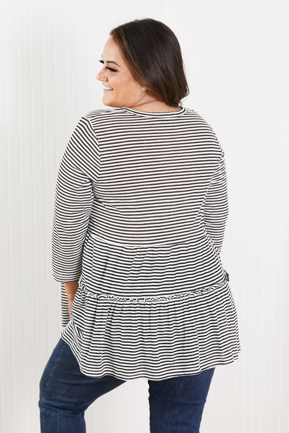 Doe & Rae Full of Love Full Size Striped Tiered Top