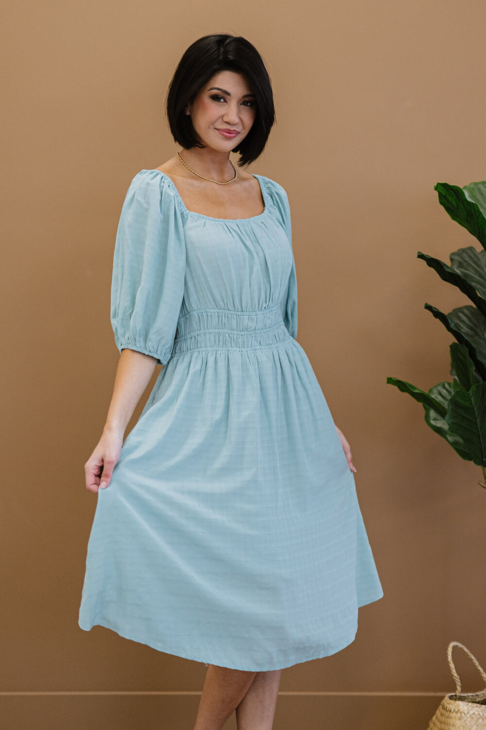 Davi & Dani Color My Soul Full Size Run Dress in Light Sage