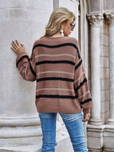 Load image into Gallery viewer, Striped Round Neck Lantern Sleeve Sweater
