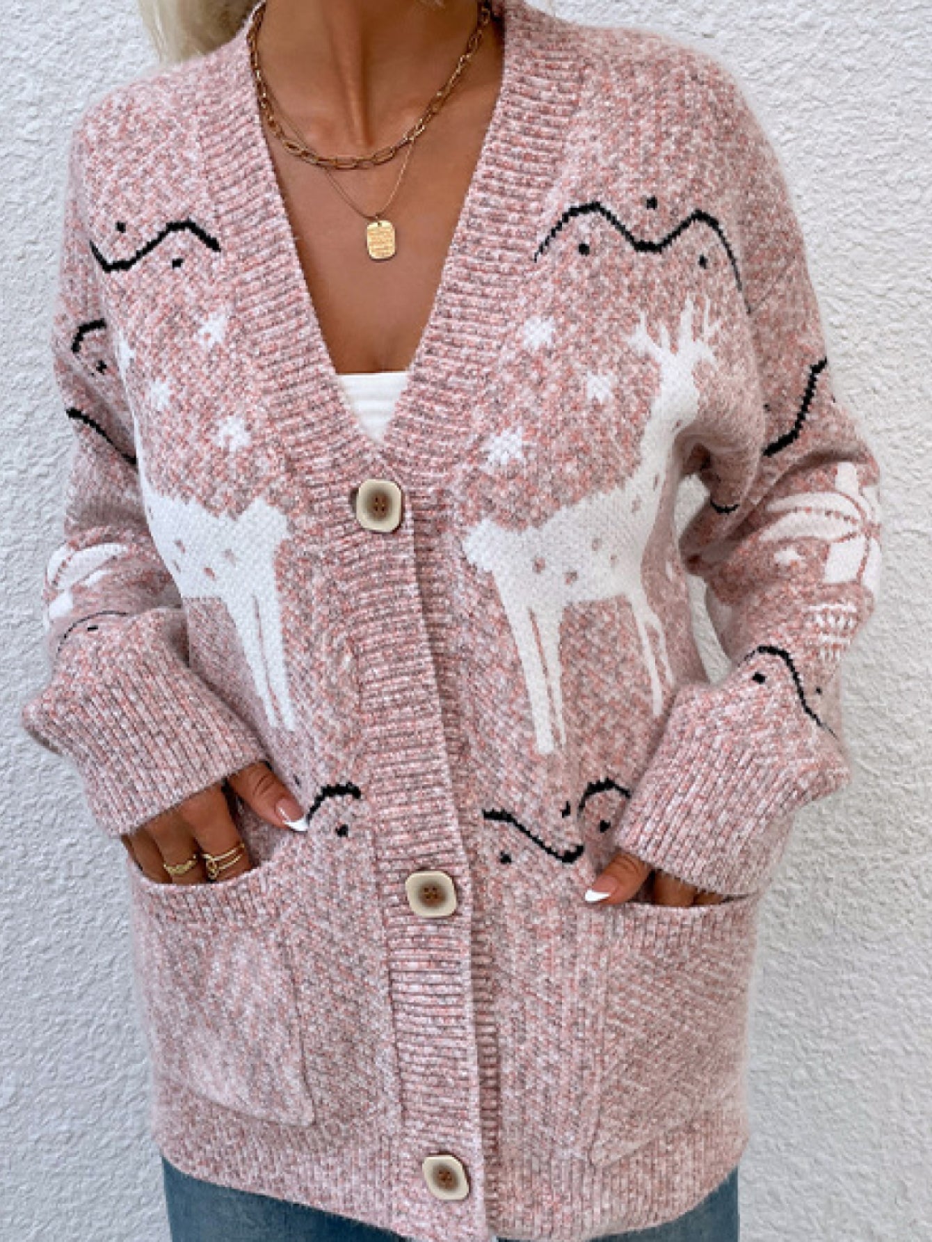 Christmas Reindeer Button Down Cardigan Sweater