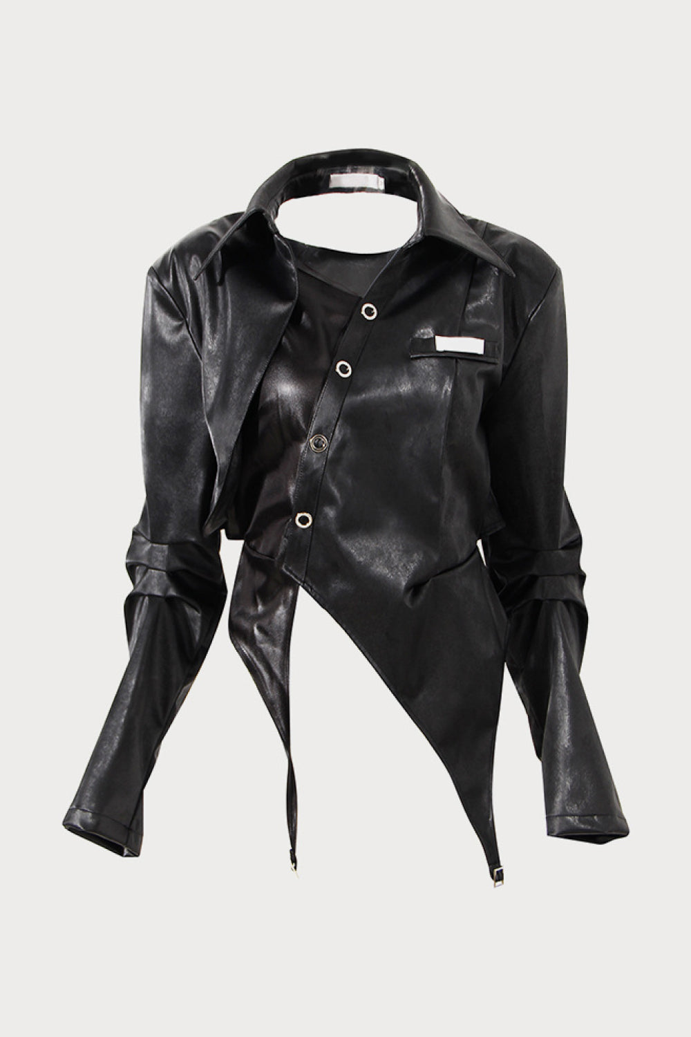 Asymmetrical Hem Cutout PU Leather Jacket