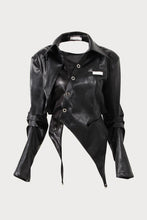 Load image into Gallery viewer, Asymmetrical Hem Cutout PU Leather Jacket
