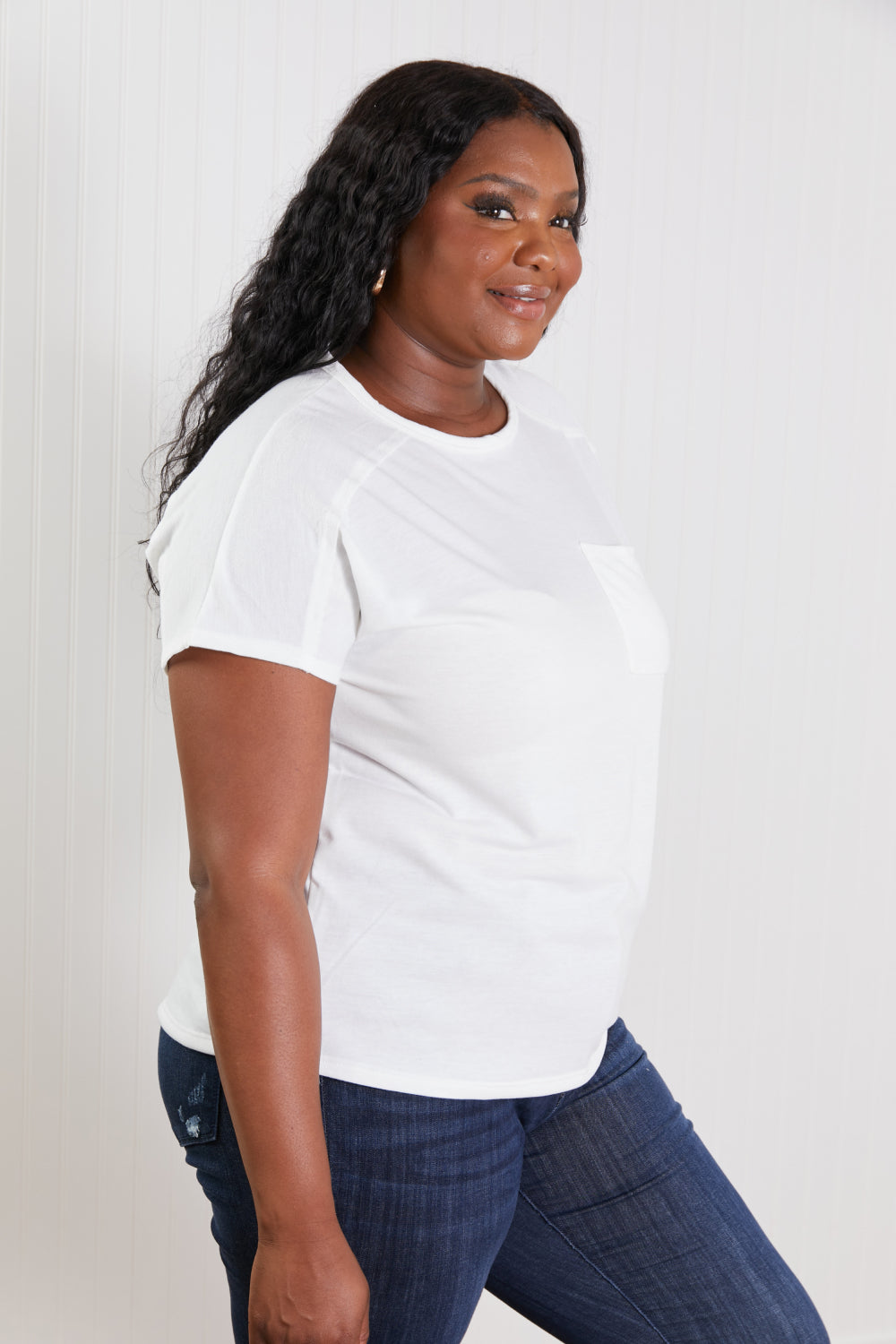 Sew In Love Stay and Chat Love Full Size Pocket Tee in Ivory