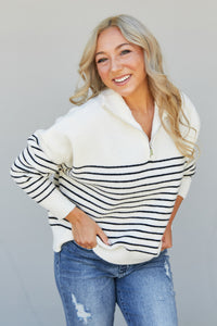 HYFVE Crisp Autumn Air Striped Quarter-Zip Knit Pullover