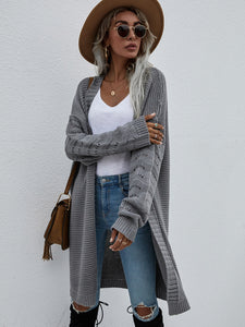 Horizontal Ribbing Open Front Duster Cardigan