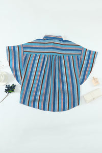 Multicolor Striped Short Sleeve Blouse