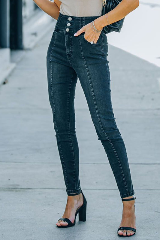 High-Rise Seam Detail Skinny Jeans