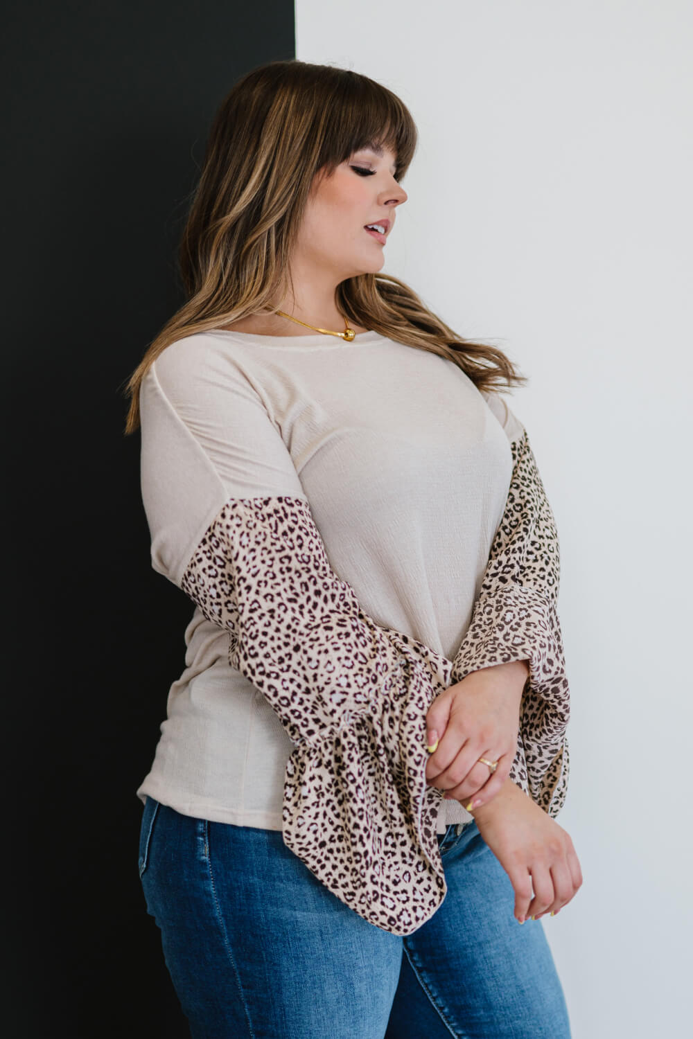 AMOLI Aspire to Inspire Full Size Run Leopard Bell Sleeve Top