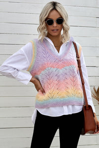 Gradient Openwork V-Neck Sweater Vest