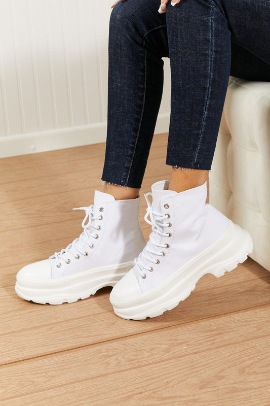 Berness Stick To It Platform Lace-Up Booties in White