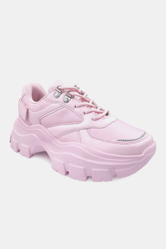 Berness Chunky Sole Lace-Up Sneakers with Velcro Strap in Pink