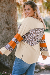 Plus Size Leopard Color Block Side Slit Top