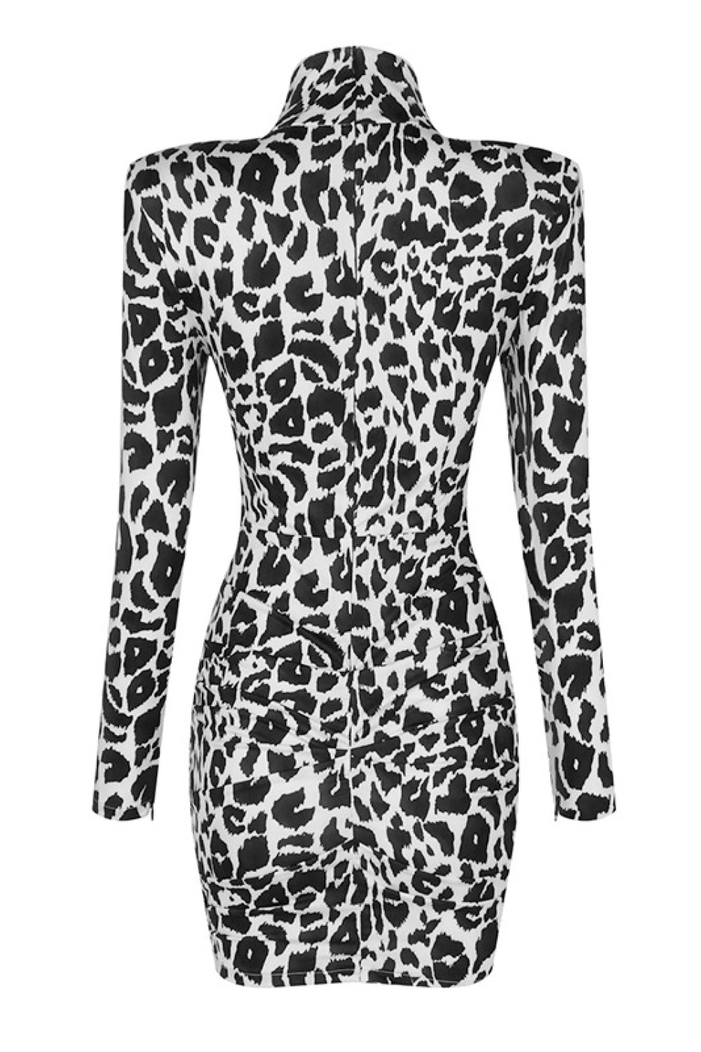 Leopard Print High Neck Long Sleeve Dress