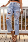 Distressed Acid Wash Straight Leg Jeans