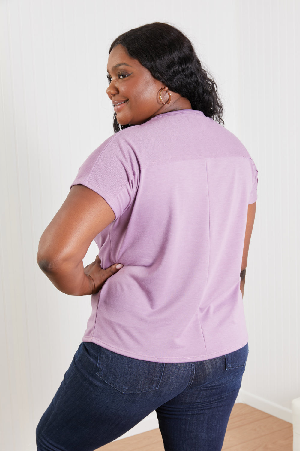 Sew In Love Stay and Chat Love Full Size Pocket Tee in Plum